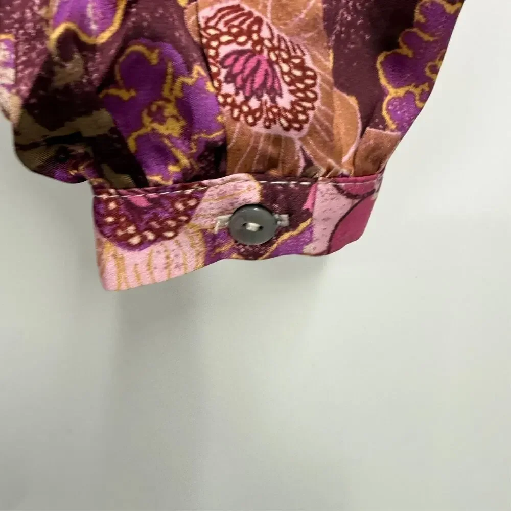 Mystree Button Up Shirt Womens S Merlot Burgundy Tie Front Mixed Floral Boho - Picture 10 of 13